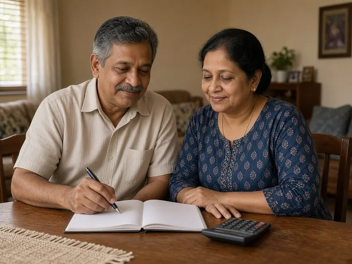 Couple reviewing their savings at home
