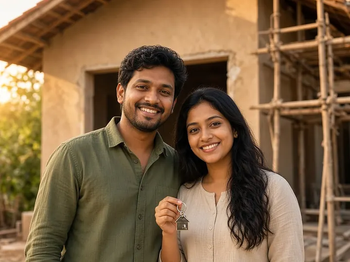Young couple holding the keys to their new home