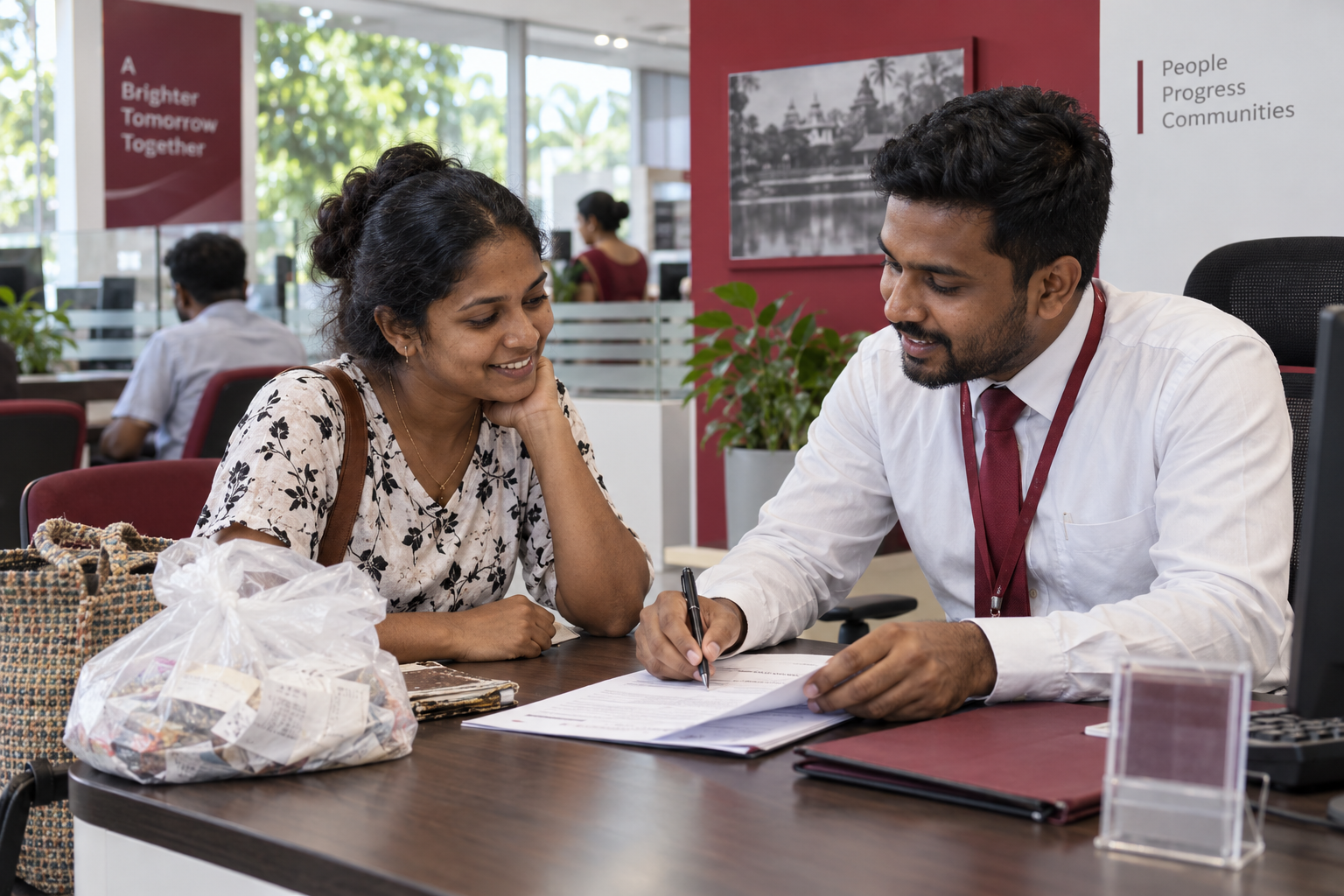SFCM adviser guiding a Sri Lankan customer through a finance application